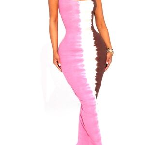 Pink and Brown Tie-Dye Maxi Dress